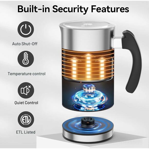 Secura Stainless Automatic Milk Frother 8.4oz. Warm/Cold Foam Espresso MMF-003B - Picture 4 of 8